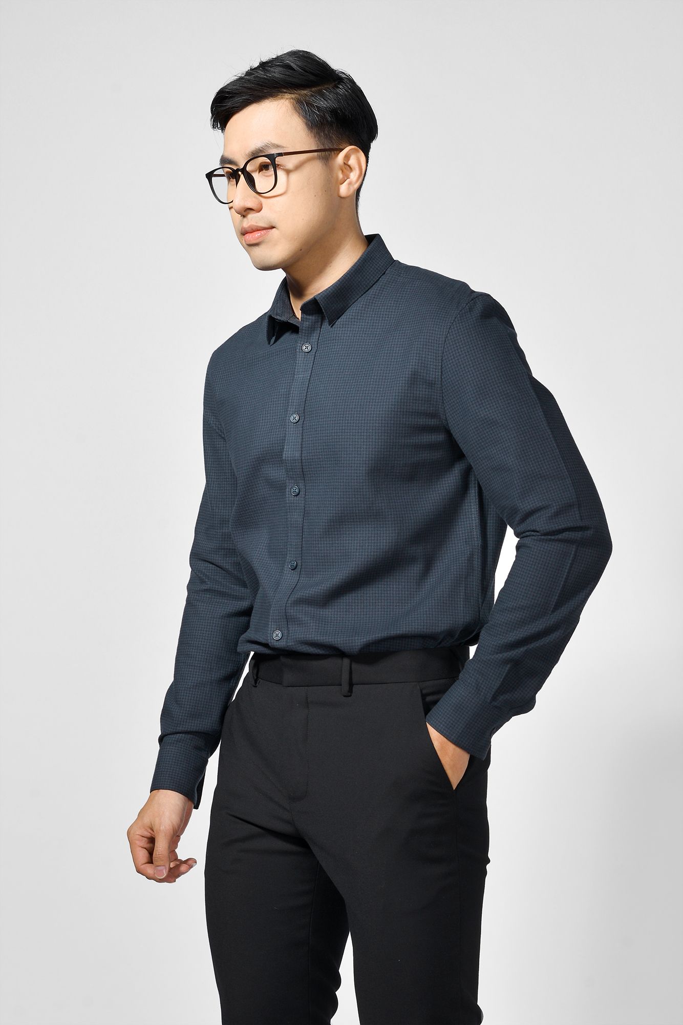 Áo sơ mi nam tay dài caro form fitted - 10F20SHL011