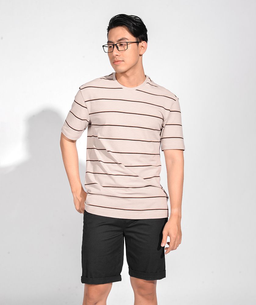 Áo Thun Nam Tay Ngắn Sọc Ngang Form Regular 10S20TSH017
