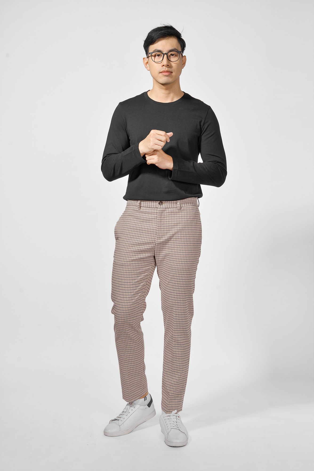 Quần vải nam caro form Slim Crop - 10F20PFO006