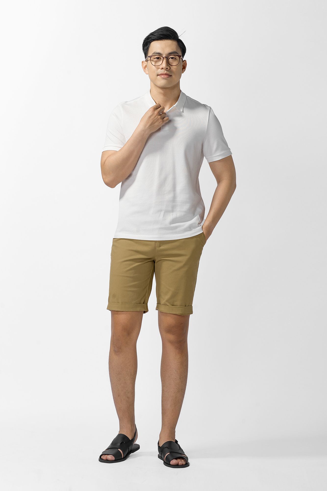 Áo polo nẹp cổ có nút point label form fitted - 10F20POL020