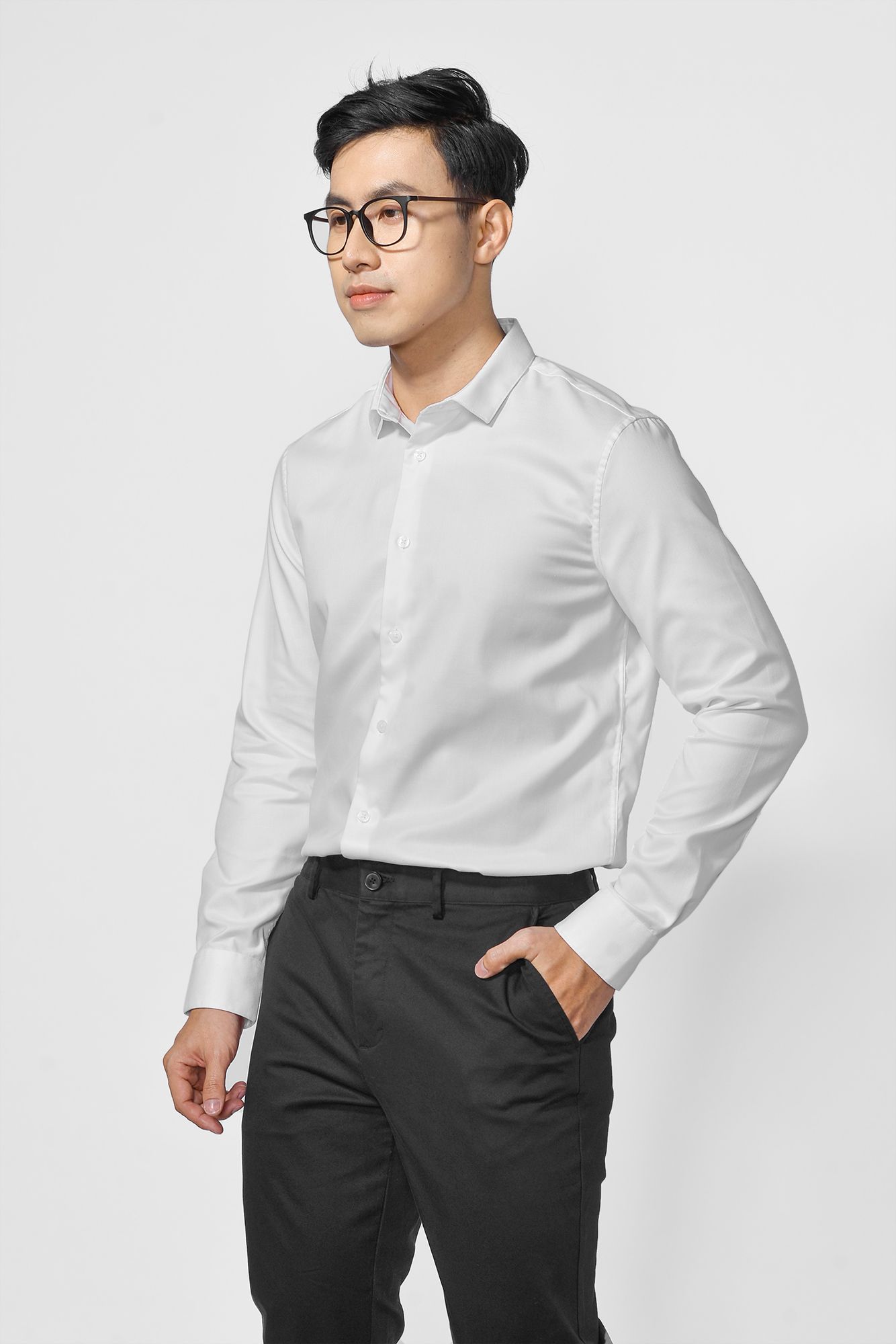 Áo sơ mi nam tay dài cổ thường form fitted - 10F20SHL037