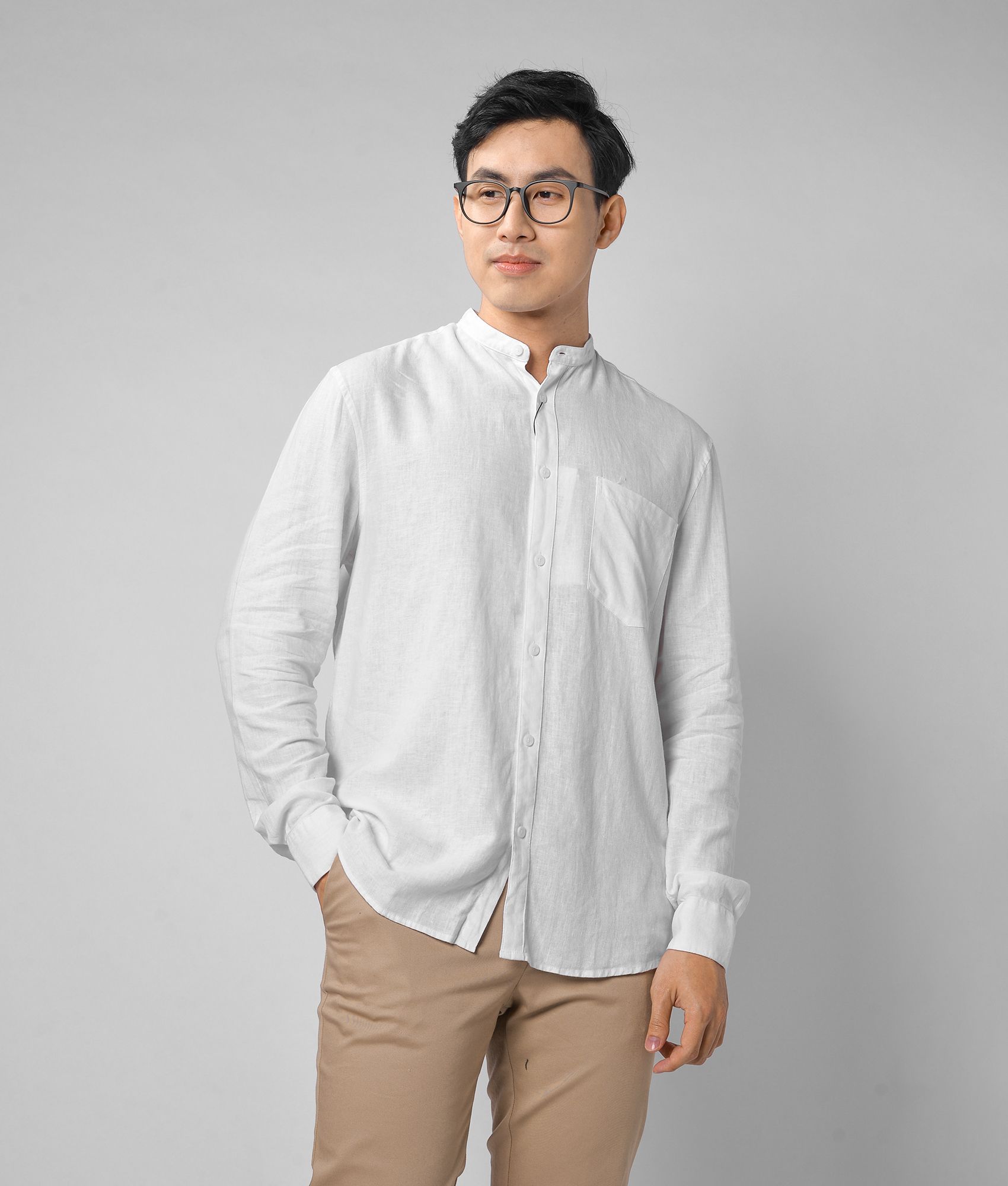 Áo sơ mi nam tay dài có túi cổ trụ - 10S20SHL030