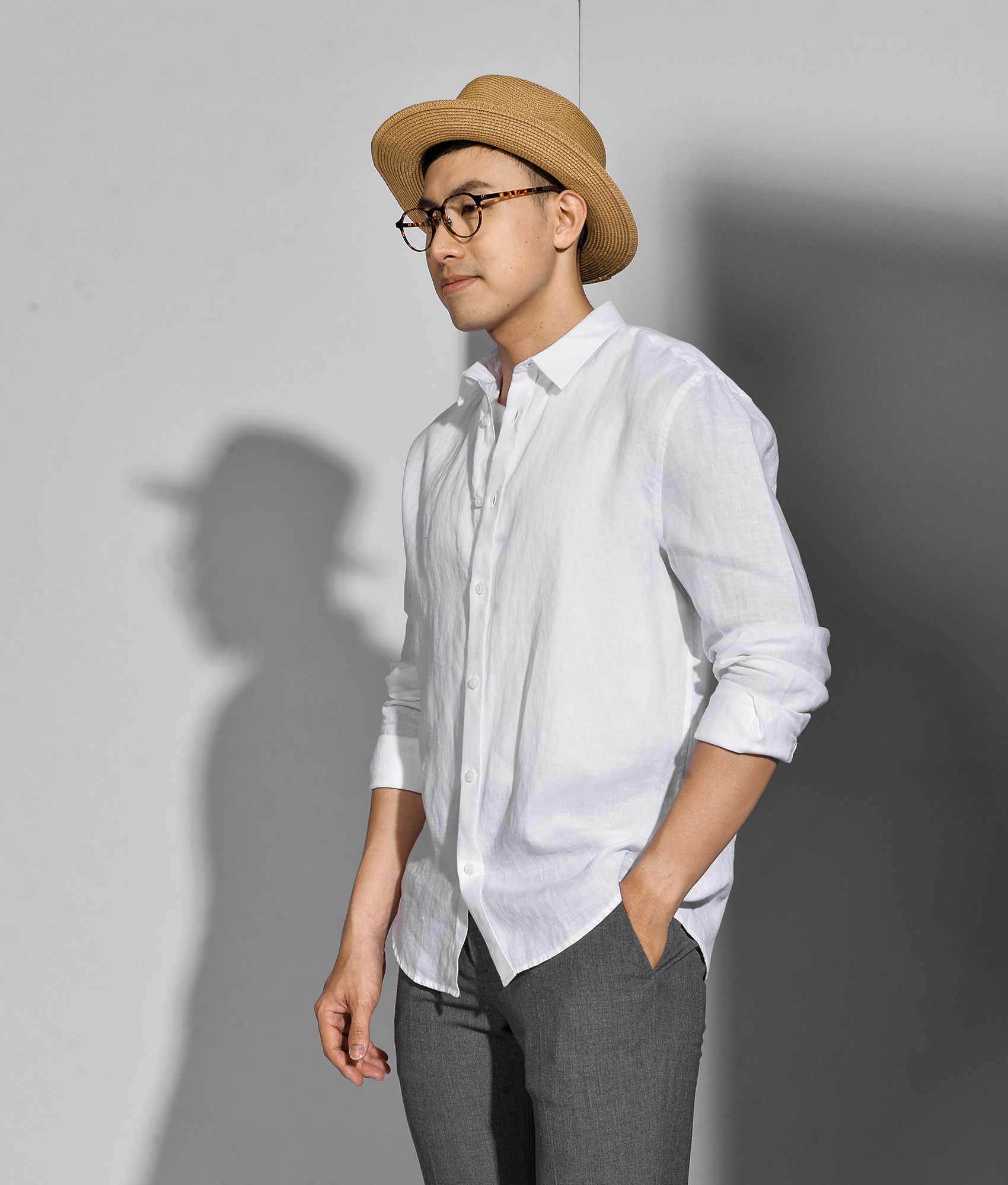 Áo sơ mi tay dài 100% linen form regular - 10F20SHL001