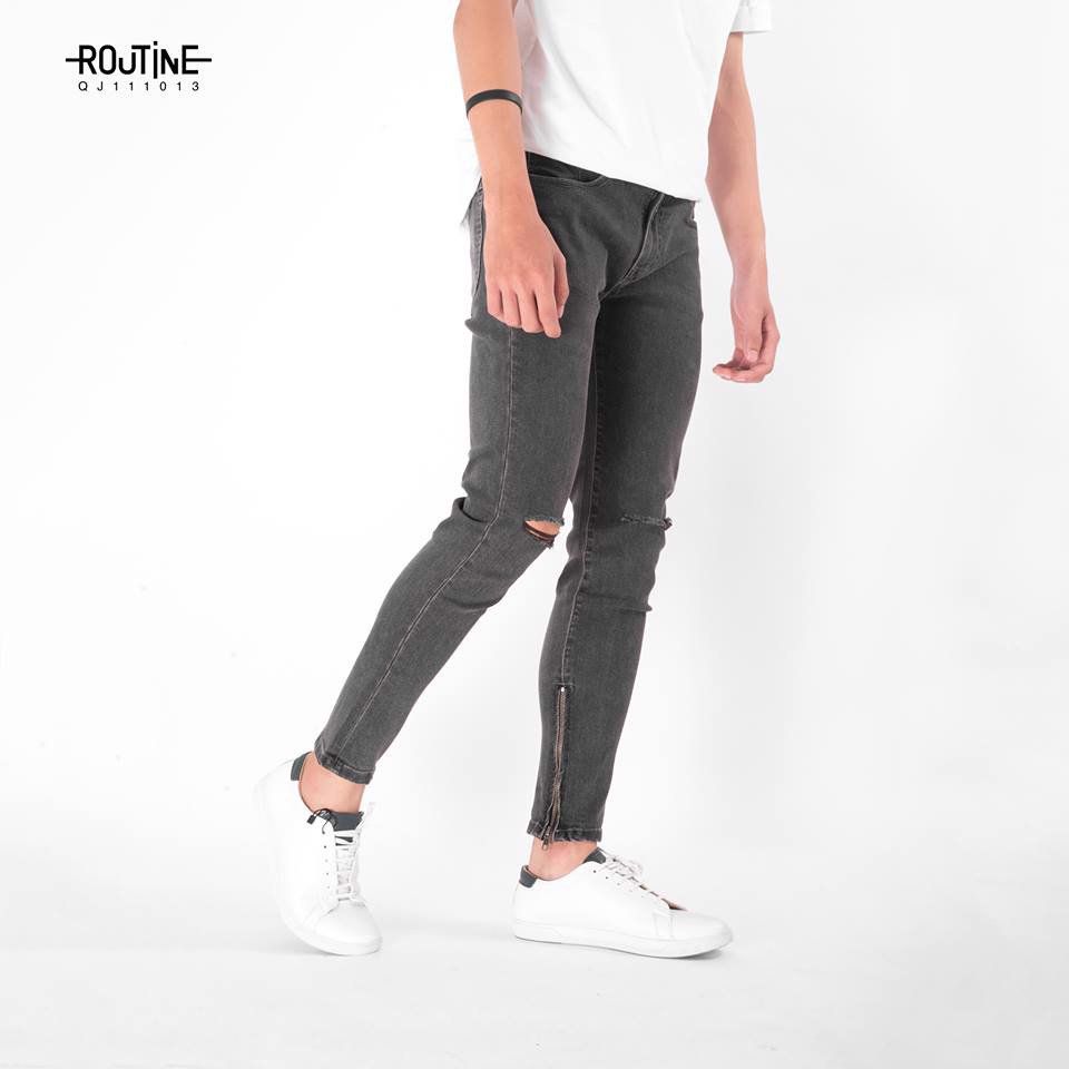 Quần Jean Nam co giãn ống Zipper form Skinny - QJ111013