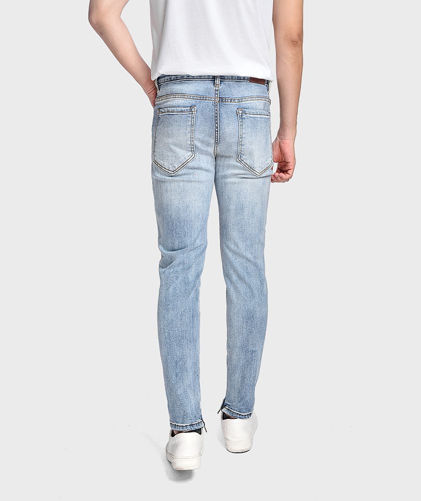 Quần Jean Nam Form Skinny Rách Gối Dây Kéo - QJ121003