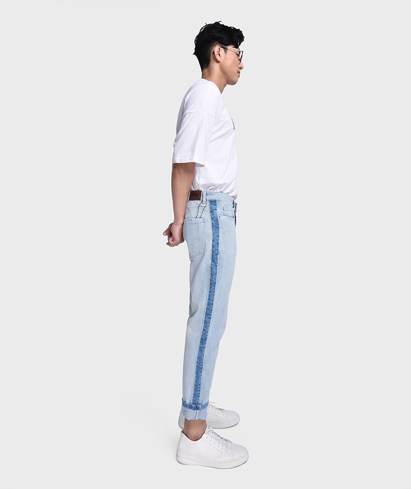 Quần Jean Nam Form Slim Cropped Phối Sườn - QJ125013