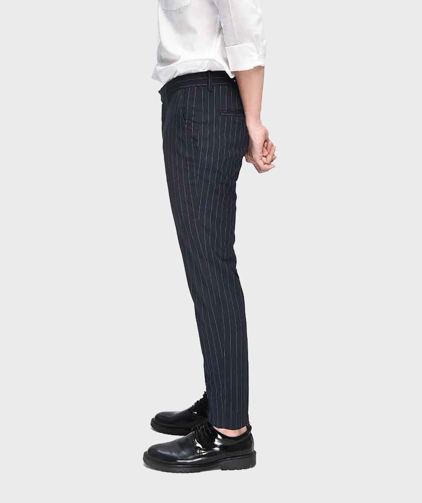 Quần Vải Nam Kẻ Sọc Form Slim Cropped - QV12501