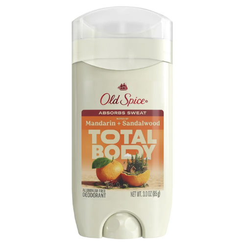 Lăn Khử Mùi Old Spice Total Body Absorbs Sweat Notes Of Mandarin + Sandalwood 85Gr (Sáp Trắng)