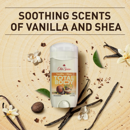 Lăn Khử Mùi Old Spice Total Body Vanilla + Shea 85Gr (Sáp Trắng)