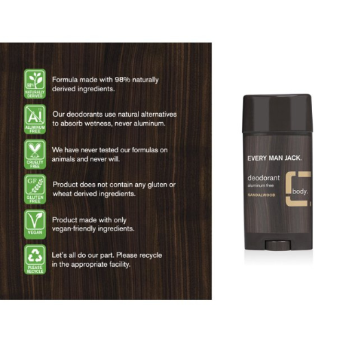 Lăn Khử Mùi Every Man Jack Sandalwood 85Gr (Sáp Xanh)