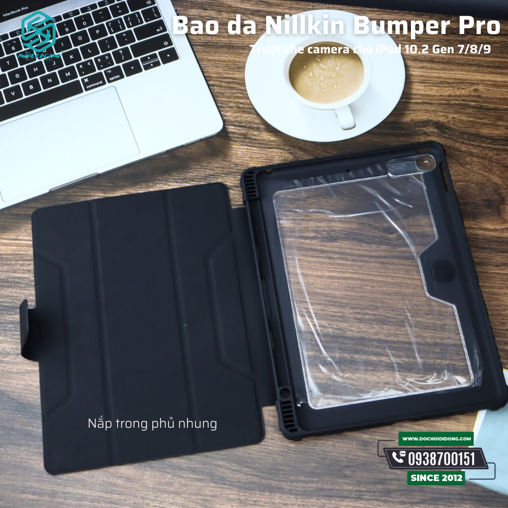 Bao da iPad Gen 7 Gen 8 Gen 9 10.2 Nillkin Bumper Pro trượt che camera