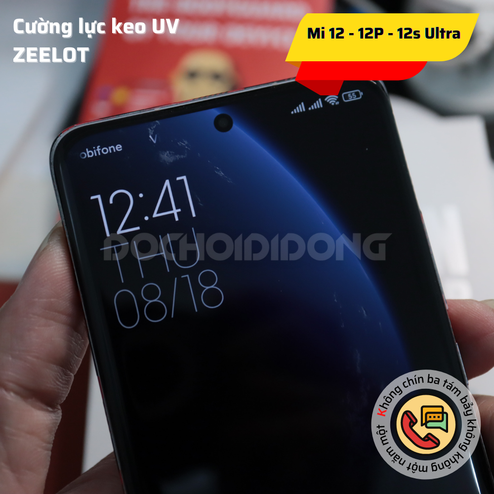 Miếng dán cường lực Xiaomi 12 - 12X - 12 Pro - 12S Ultra Zeelot sử dụng keo UV