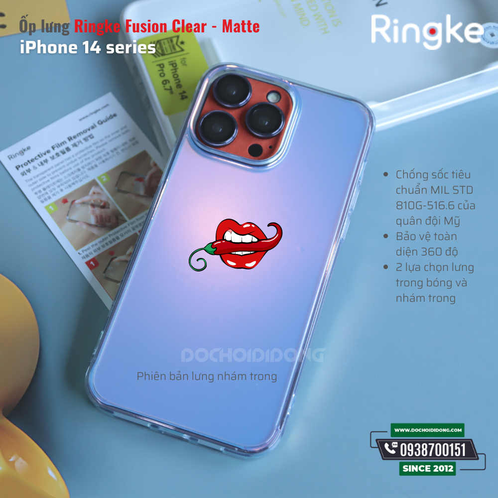 Ốp lưng iPhone 14 Pro Max ( 14 , 14 Plus, 14 Pro ) Ringke Fusion Clear Matte trong nhám Hàn Quốc