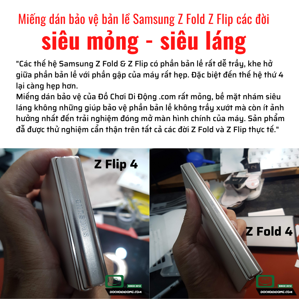 Combo 2 miếng dán bảo vệ bản lề (gáy) Samsung Z Fold 2 3 Fold4 - Flip 2 3 Flip4 các loại nhám siêu mỏng