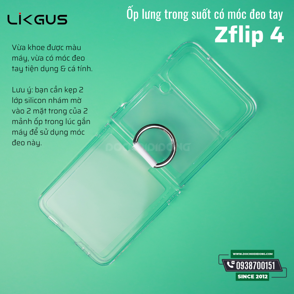 Ốp lưng Samsung Zflip 4 Likgus cứng trong có móc đeo tay