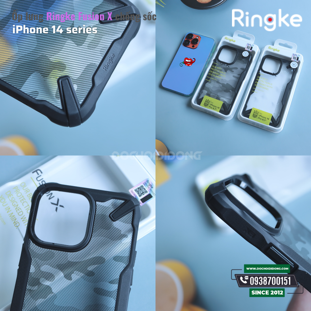 Ốp lưng iPhone 14 Pro Max ( 14 , 14 Plus, 14 Pro ) Ringke Fusionc X Black Camo chống sốc Hàn Quốc