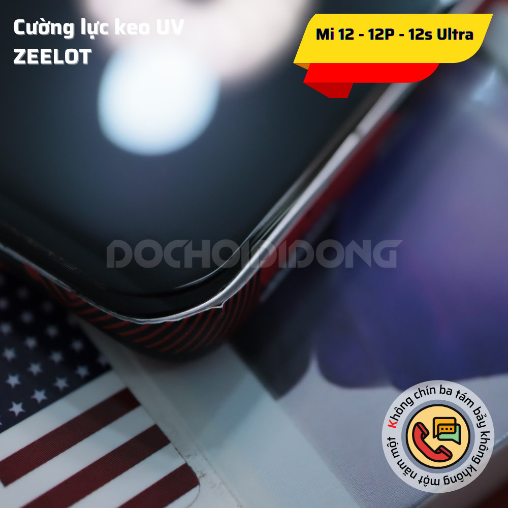 Miếng dán cường lực Xiaomi 12 - 12X - 12 Pro - 12S Ultra Zeelot sử dụng keo UV
