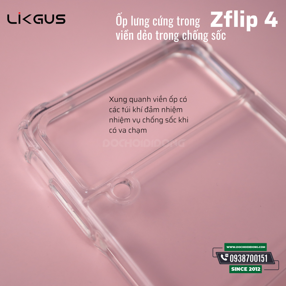 Ốp lưng Samsung Zflip 4 Likgus lưng cứng trong viền dẻo trong chống sốc