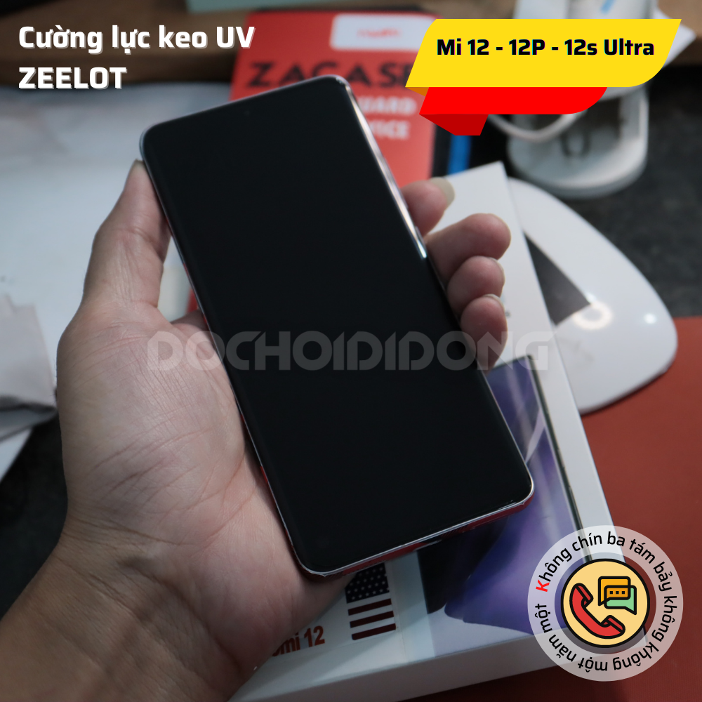 Miếng dán cường lực Xiaomi 12 - 12X - 12 Pro - 12S Ultra Zeelot sử dụng keo UV