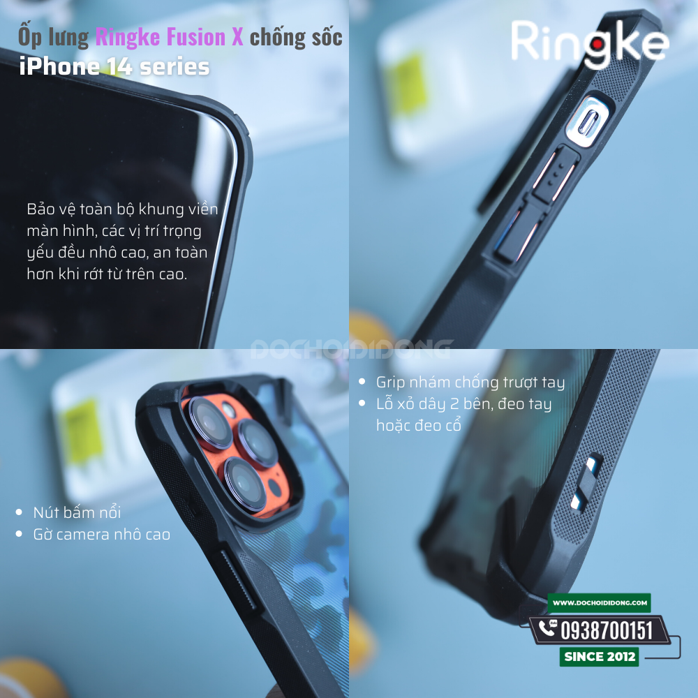 Ốp lưng iPhone 14 Pro Max ( 14 , 14 Plus, 14 Pro ) Ringke Fusionc X Black Camo chống sốc Hàn Quốc
