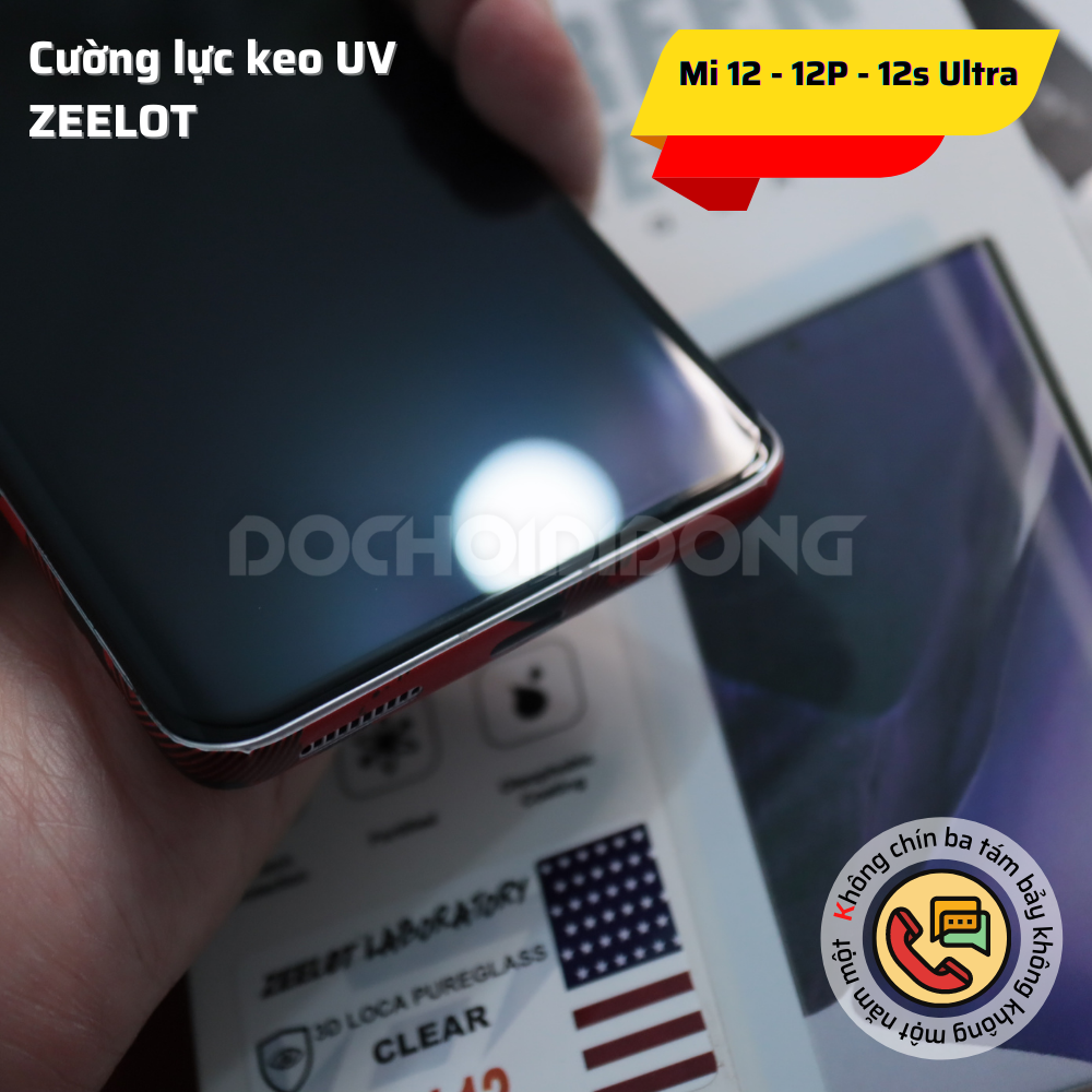 Miếng dán cường lực Xiaomi 12 - 12X - 12 Pro - 12S Ultra Zeelot sử dụng keo UV