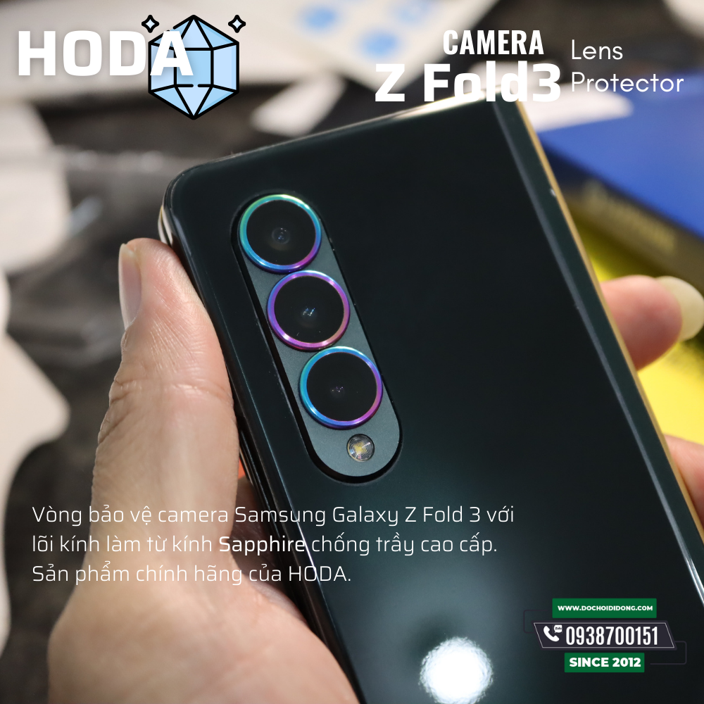 Dán Cường Lực Camera IPhone 11 Pro Max / IPhone 12 / Samsung Z Fold 3 Hoda Sapphire Viền Màu