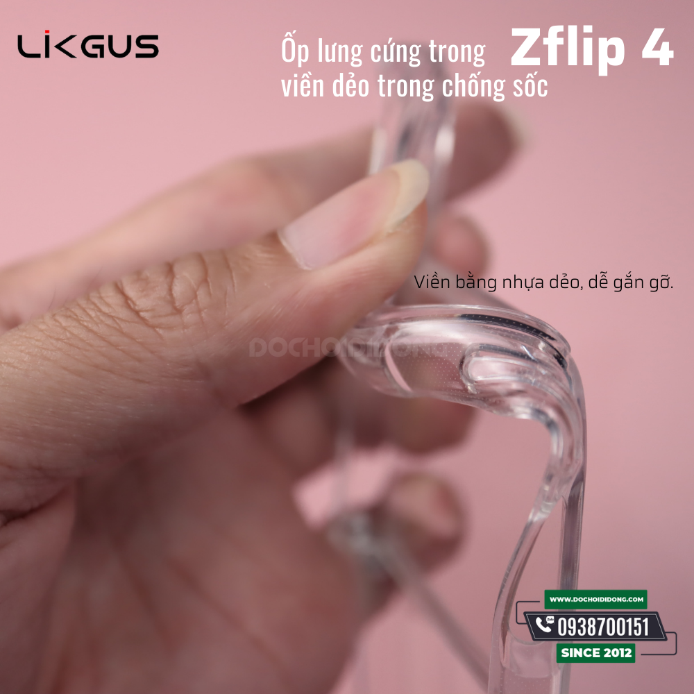 Ốp lưng Samsung Zflip 4 Likgus lưng cứng trong viền dẻo trong chống sốc