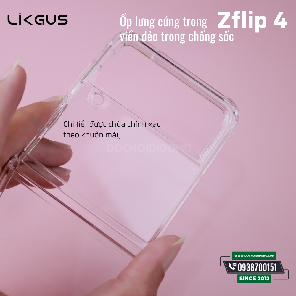 Ốp lưng Samsung Zflip 4 Likgus lưng cứng trong viền dẻo trong chống sốc