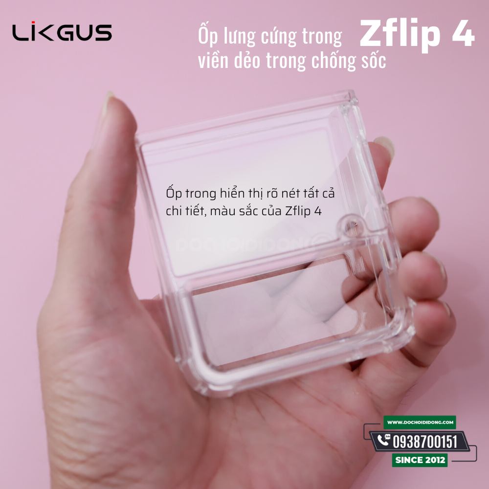 Ốp lưng Samsung Zflip 4 Likgus lưng cứng trong viền dẻo trong chống sốc