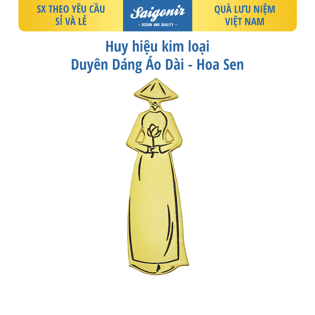 Huy Hiệu Cài Áo Kim Loại Enamel Pin Saigonir Hình Cô Gái Áo Dài Quà Lưu Niệm Việt Nam