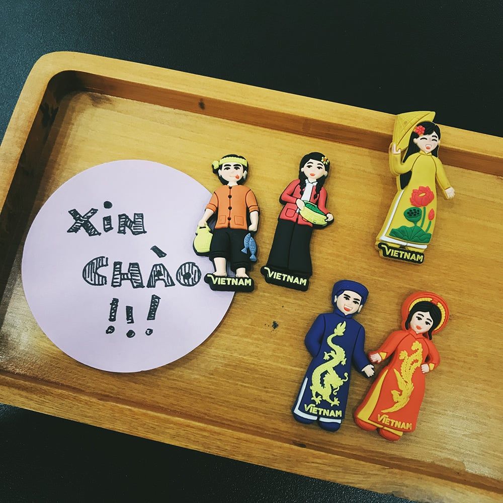 Set Combo Nam Châm Hít Tủ Lạnh Saigonir Hình Em Bé Trong Trang Phục Truyền Thống Quà Lưu Niệm Việt Nam