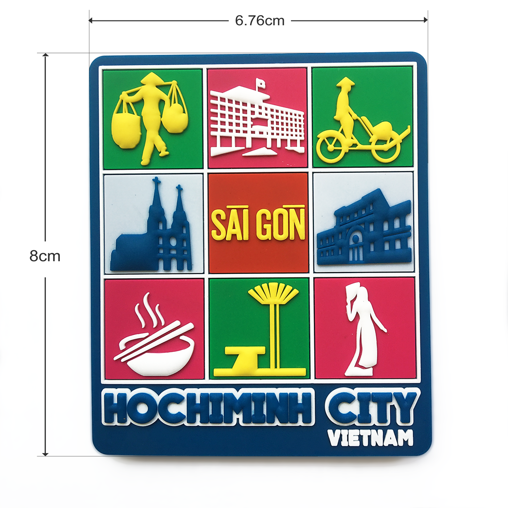 Nam Châm Hít Tủ Lạnh Saigonir Hình Thành phố Hồ Chí Minh Nền Xanh Quà Lưu Niệm Việt Nam