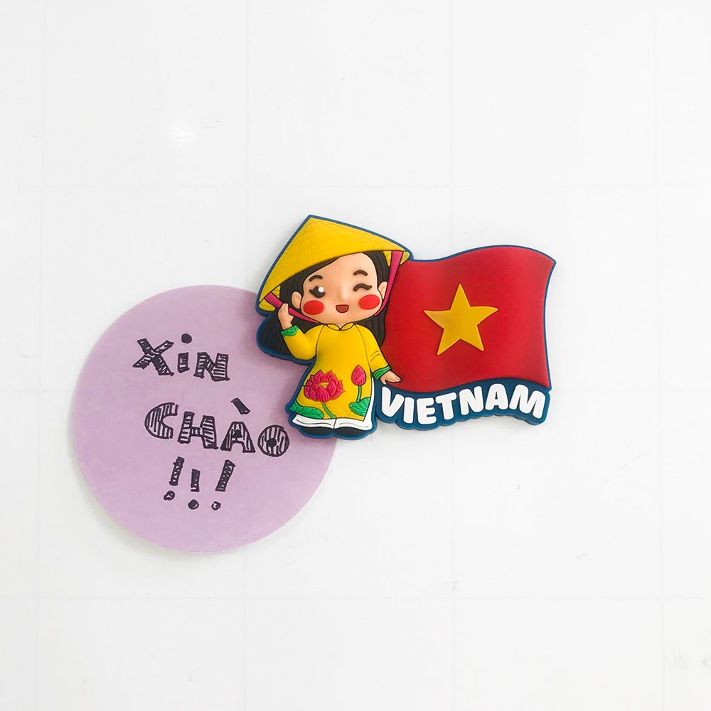 Nam Châm Hít Tủ Lạnh Saigonir Cỡ Nhỏ Hình Em Bé Áo Dài Hoa Sen Quà Lưu Niệm Việt Nam
