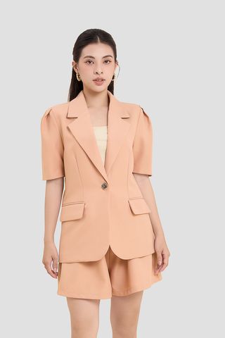 Áo blazer form rộng pho xéo tay phồng ngắn