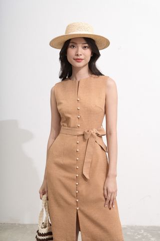 Đầm gài nút ôm cotton mịn