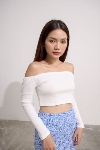 Áo croptop ôm thun không vai tay dài