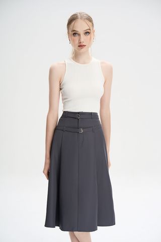 Chân váy midi xòe cotton lạnh dây lưng kiểu