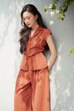 Áo peplum tuyết nhung gài nút phối tay con