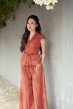 Áo peplum tuyết nhung gài nút phối tay con