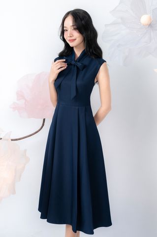 Đầm midi cotton lạnh thắt nơ cổ