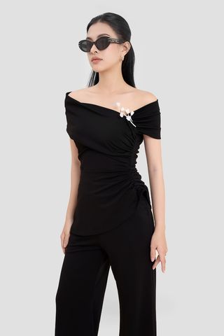 Áo peplum thun mịn lệch vai không tay