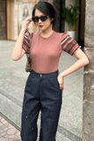 Áo croptop ôm thun phối bo sọc