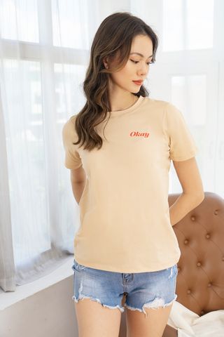 Áo form medium thun cotton be in chữ đỏ 