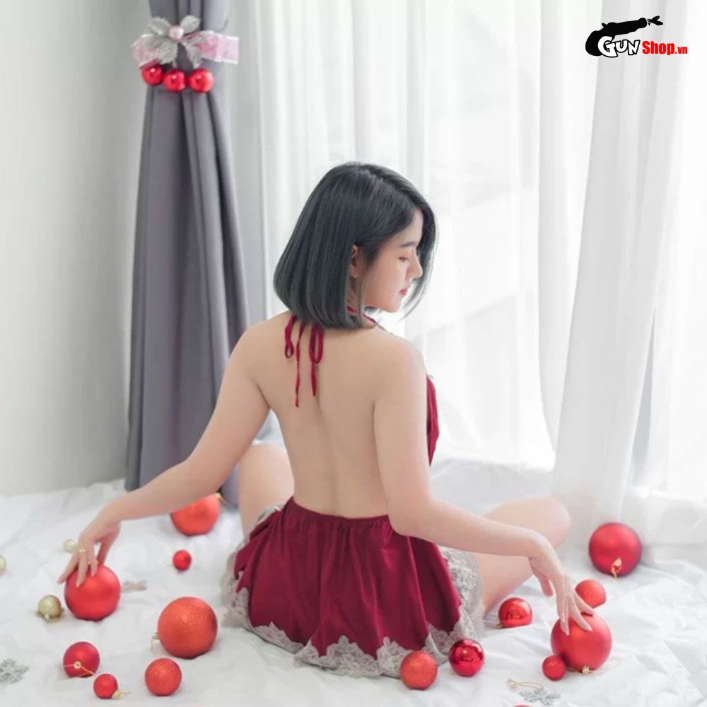 Đầm ngủ sexy ren phong cách tiểu thư xẻ ngực màu đỏ DN34
