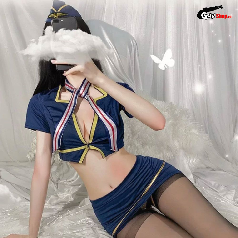 Thời trang sexy cosplay tiếp viên hàng không màu xanh TV03