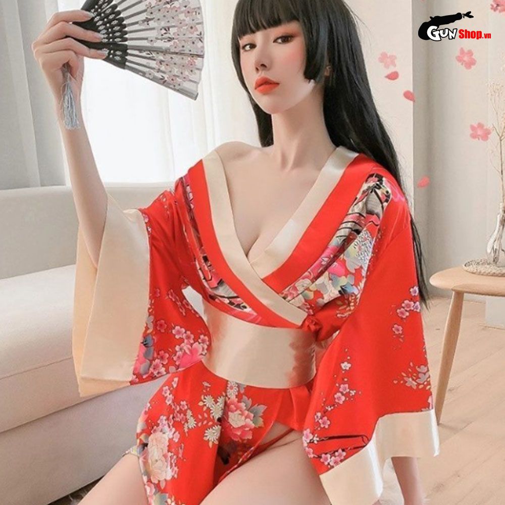 Thời trang sexy cosplay Kimono Nhật Bản cao cấp màu đỏ KMN01