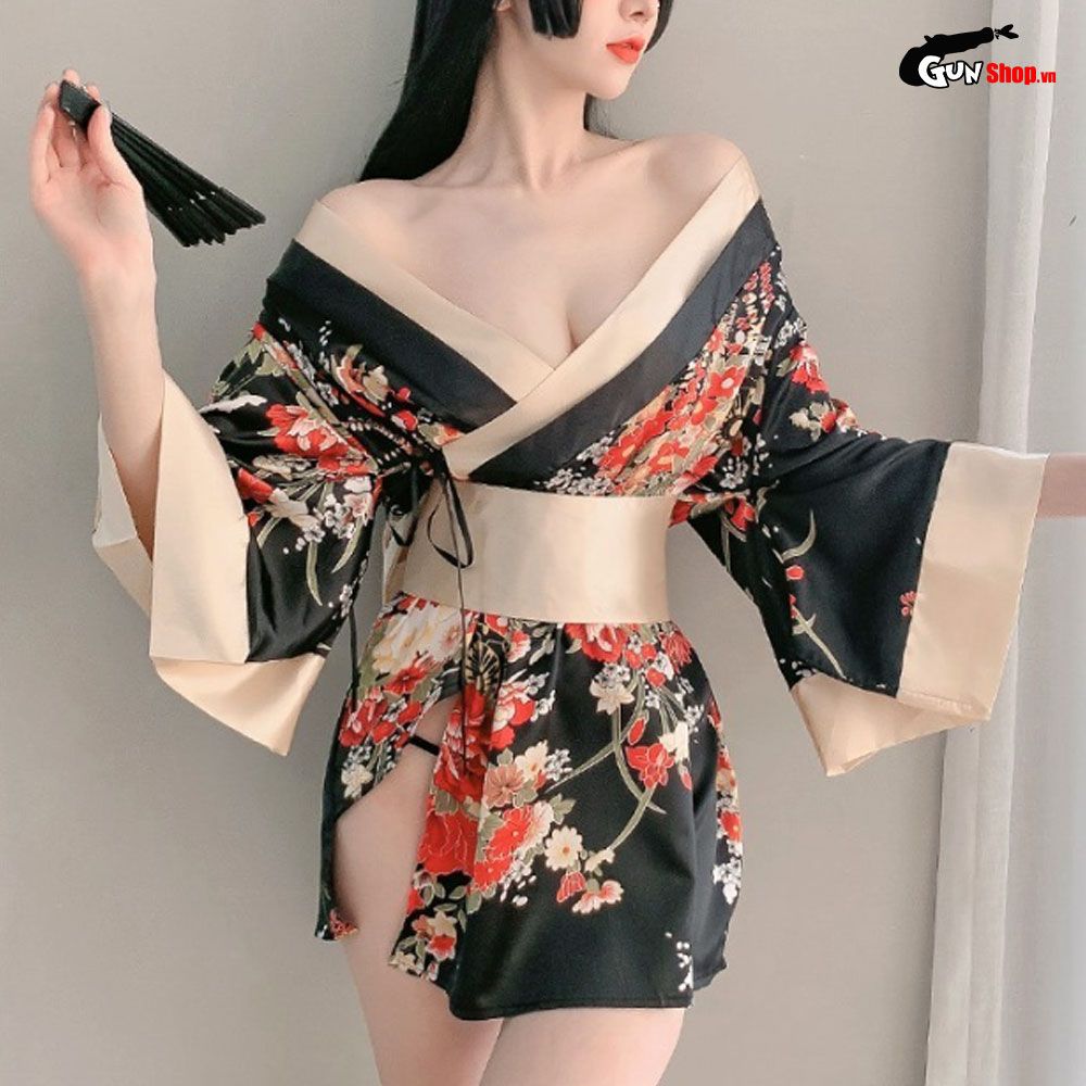 Thời trang sexy cosplay Kimono Nhật Bản cao cấp màu đen KMN04