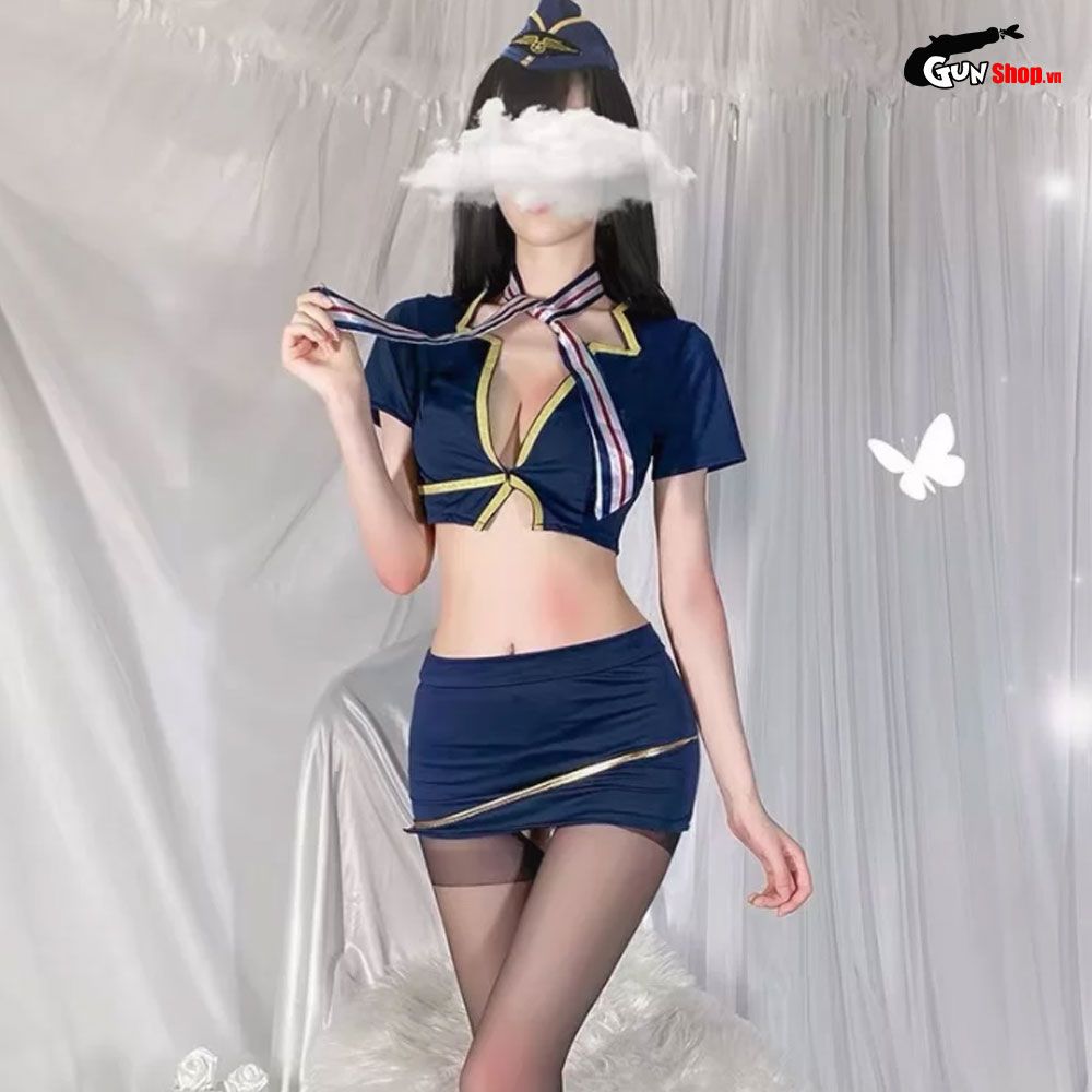 Thời trang sexy cosplay tiếp viên hàng không màu xanh TV03