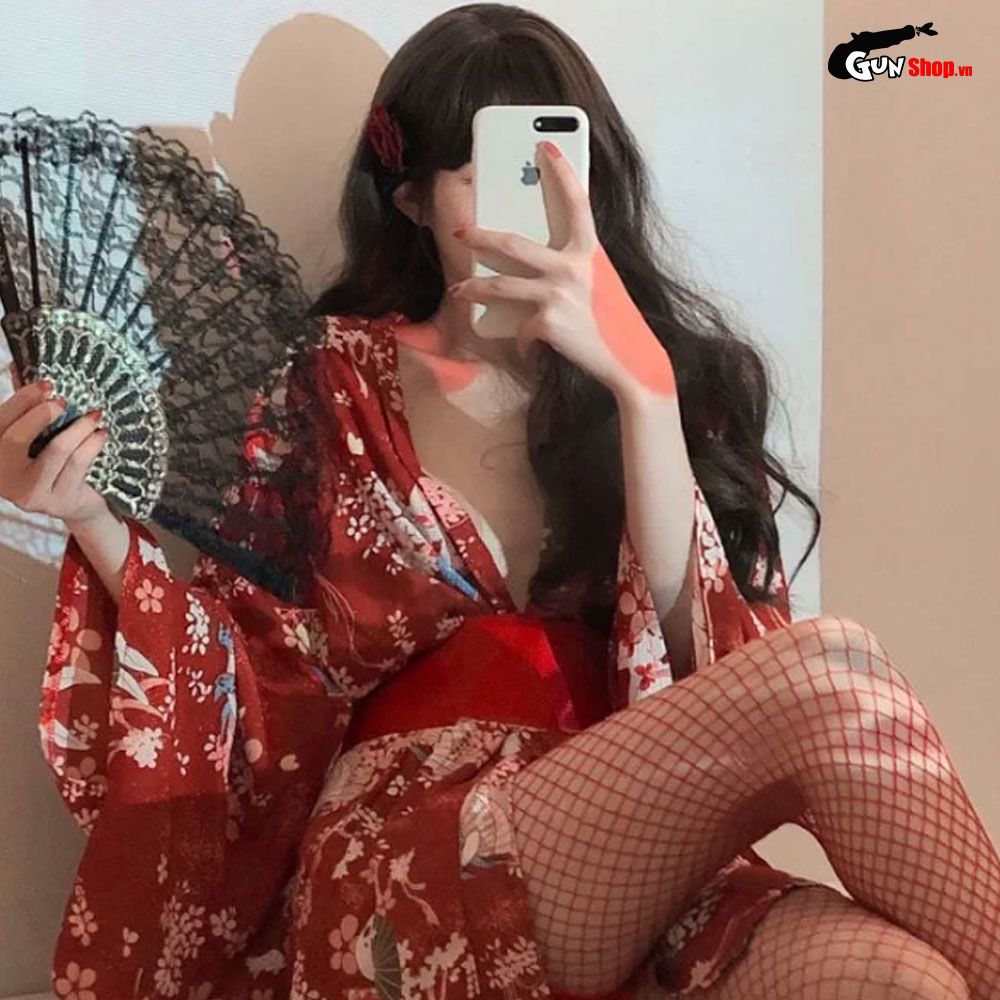 Thời trang sexy cosplay Kimono Nhật Bản màu đỏ KMN07
