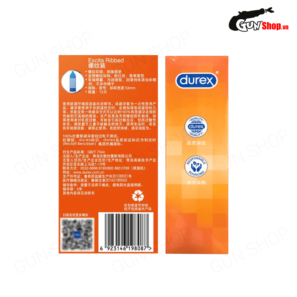 Bao cao su Durex Excita Ribbed - Gân nổi - Hộp 12 cái